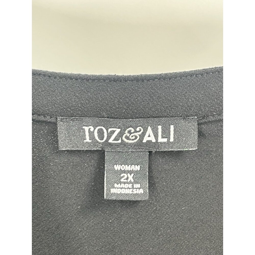 Roz & Ali Sheer Sleeve Black Blouse Witchy Dark Romantic Classic Sz 2x - Picture 3 of 5